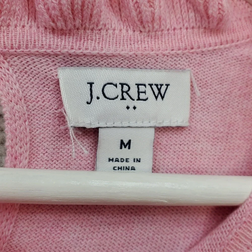 J.Crew Sweater Womens Medium Pink Cotton Long Sleeve Ruffle Neck Keyhole Back - Picture 4 of 10